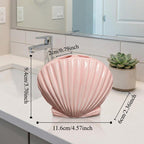 Ceramic Seashell Toothbrush Holder, Coastal Bathroom Vanity Organizer, Pink White