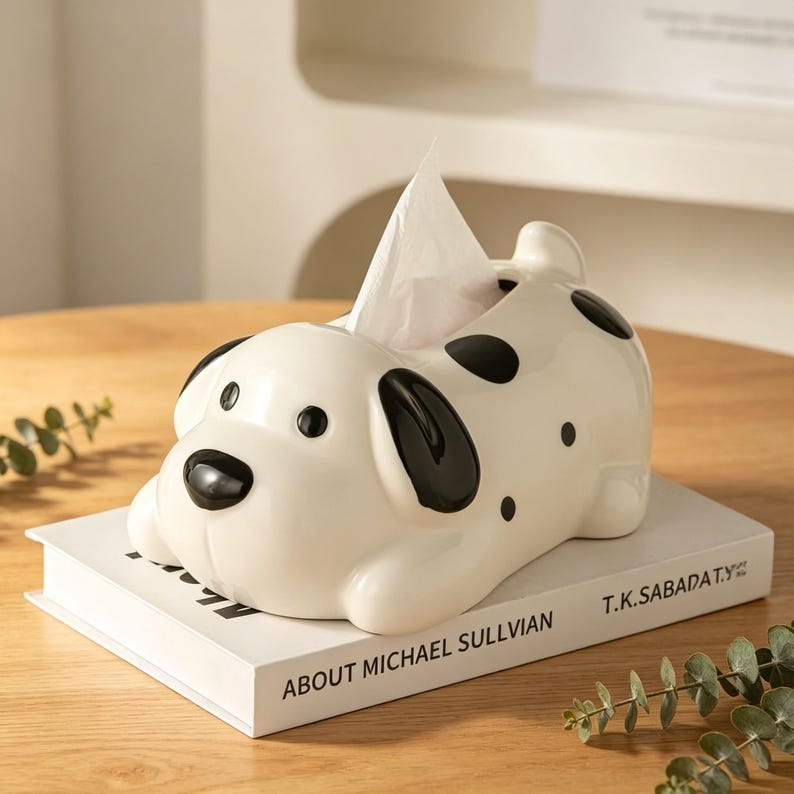 Housse de boîte à mouchoirs en céramique pour chien dalmatien, distributeur de mouchoirs en papier, décoration d'intérieur kawaii pour chambre à coucher salle de bain salon