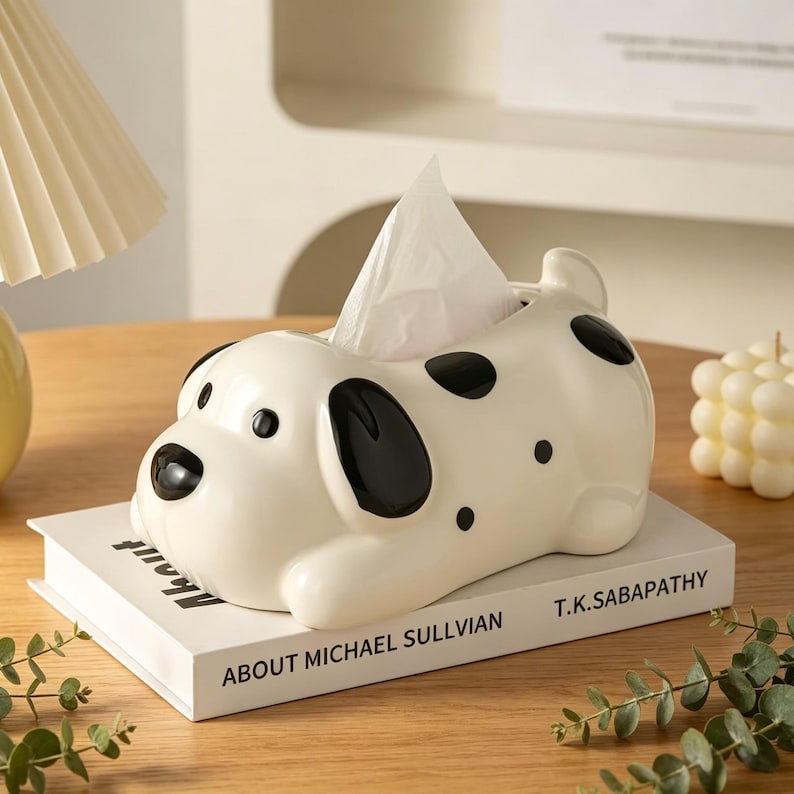 Housse de boîte à mouchoirs en céramique pour chien dalmatien, distributeur de mouchoirs en papier, décoration d'intérieur kawaii pour chambre à coucher salle de bain salon