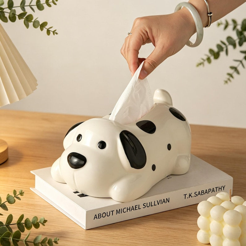 Housse de boîte à mouchoirs en céramique pour chien dalmatien, distributeur de mouchoirs en papier, décoration d'intérieur kawaii pour chambre à coucher salle de bain salon