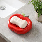 Porte-savon en céramique pomme rouge - Support drainant pour savon et éponge