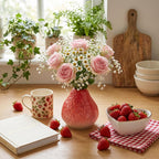 Vase orange en céramique, vase décoratif à fraises, vase à fruits, décoration intérieure bohème