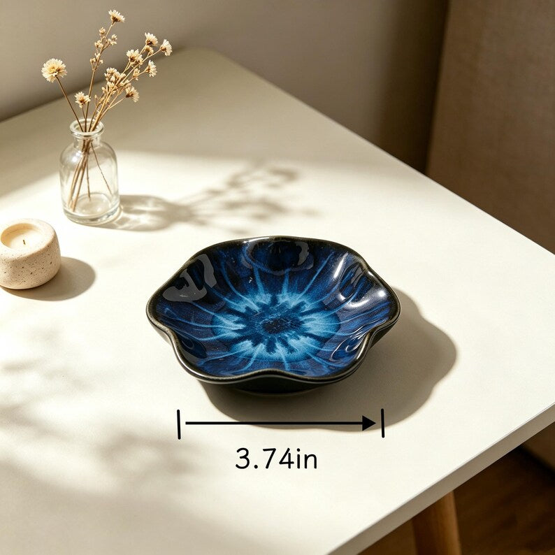 Plateau porte-bijoux céramique fleur 9,5 cm, plateau porte-bagues, décoration vanité