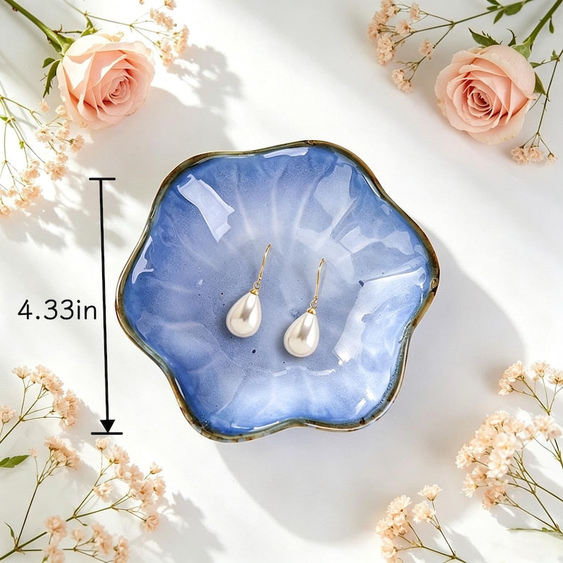 Plateau à bijoux en céramique à motif floral, porte-bagues et vide-poches décoratif pour coiffeuse