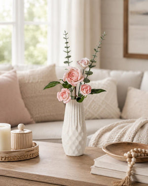Rose en céramique rose, fleur éternelle faite main pour décoration intérieure