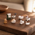 Figurines miniatures animaux en céramique artisanales - Lapin, canard, mouton, souris - Décoration bureau 2-3 cm