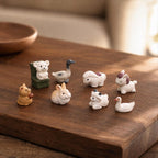 Figurines miniatures animaux en céramique artisanales - Lapin, canard, mouton, souris - Décoration bureau 2-3 cm