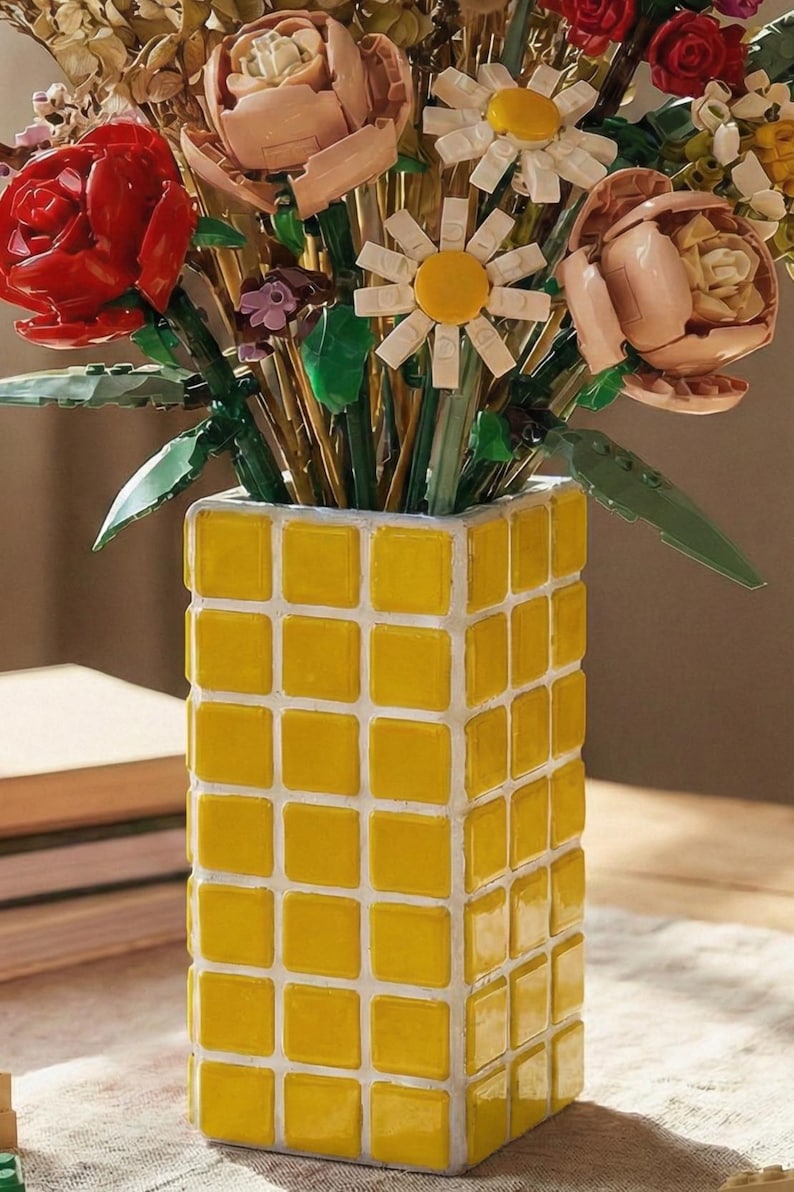 Vase en mosaïque de verre géométrique rétro coloré, pot de fleur décoration intérieure