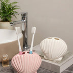 Ceramic Seashell Toothbrush Holder, Coastal Bathroom Vanity Organizer, Pink White