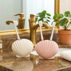 Ceramic Seashell Toothbrush Holder, Coastal Bathroom Vanity Organizer, Pink White
