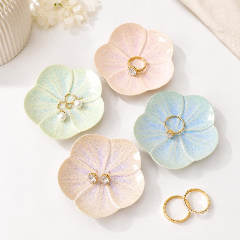 Plateau porte-bijoux floral en céramique pastel, organiseur de bagues boucles d'oreilles colliers