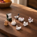 Figurines miniatures animaux en céramique artisanales - Lapin, canard, mouton, souris - Décoration bureau 2-3 cm