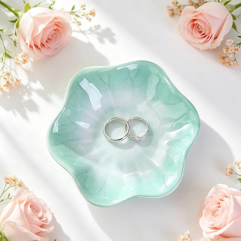 Plateau à bijoux en céramique à motif floral, porte-bagues et vide-poches décoratif pour coiffeuse